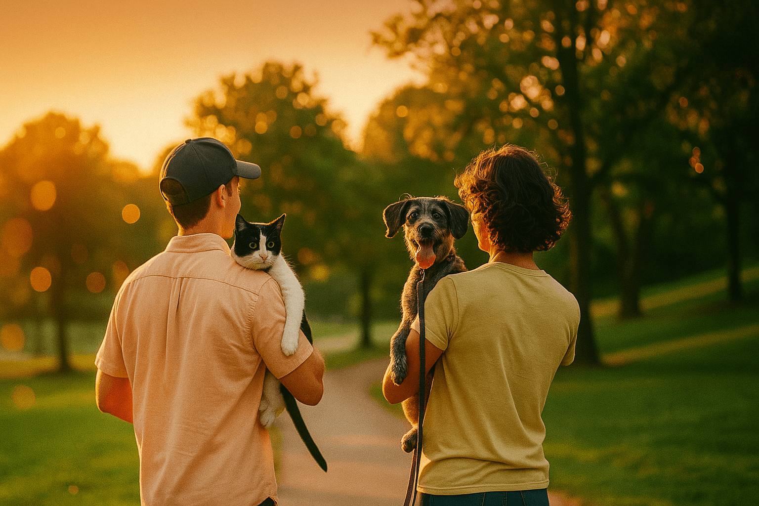 Família com seu pet ao ar livre