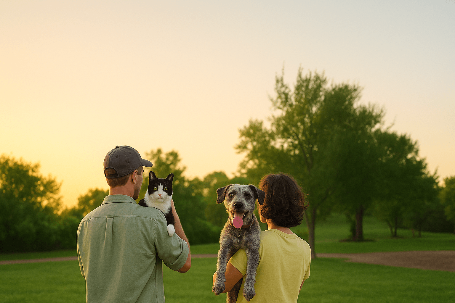 Família com seu pet ao ar livre