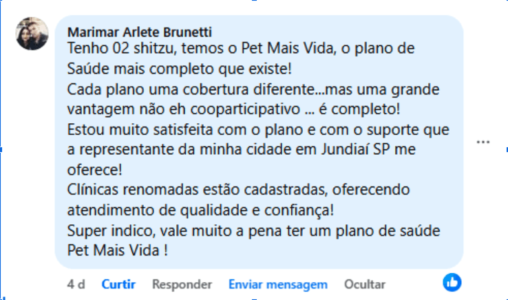 Depoimento Facebook - Marimar Arlete Brunetti