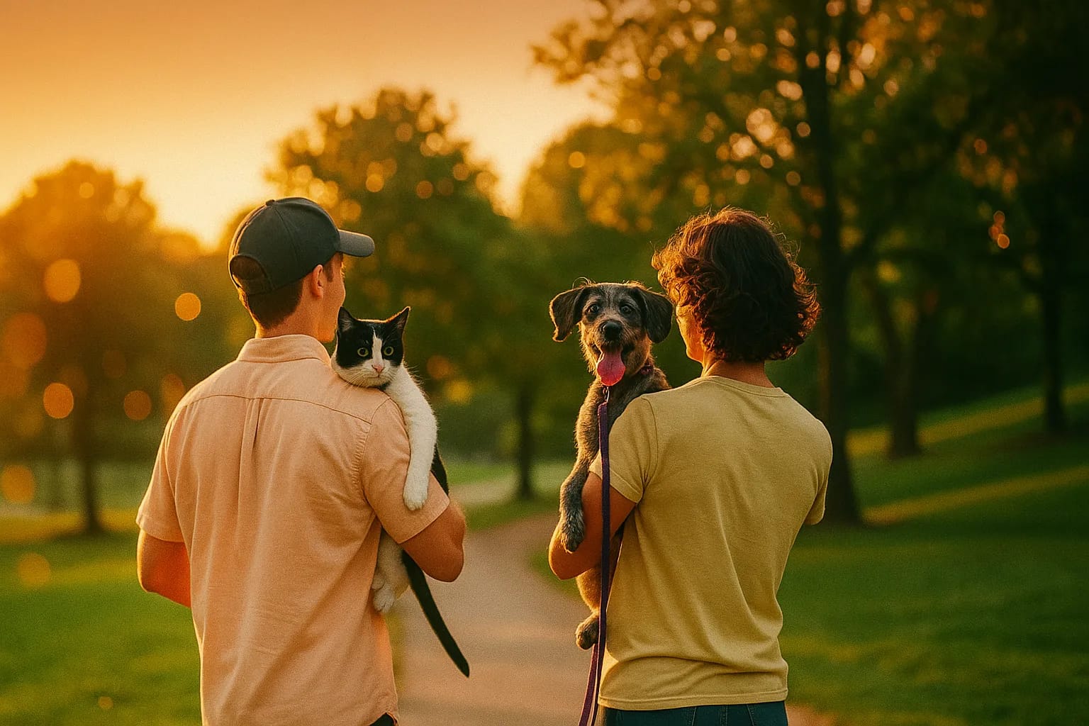 Família com seu pet ao ar livre