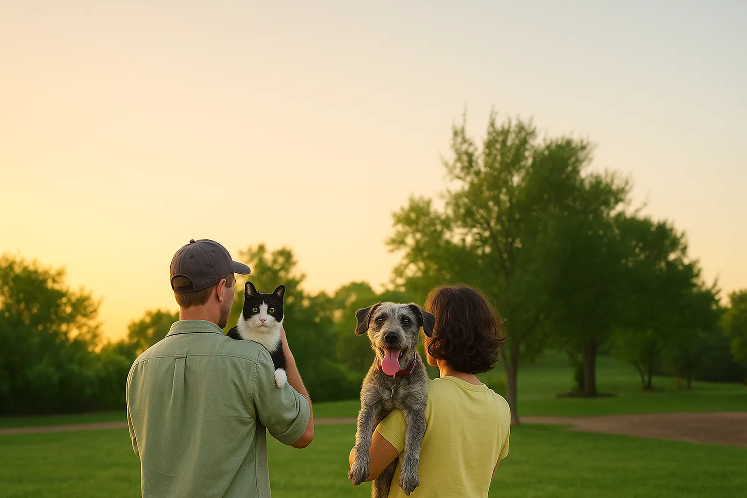Família com seu pet ao ar livre